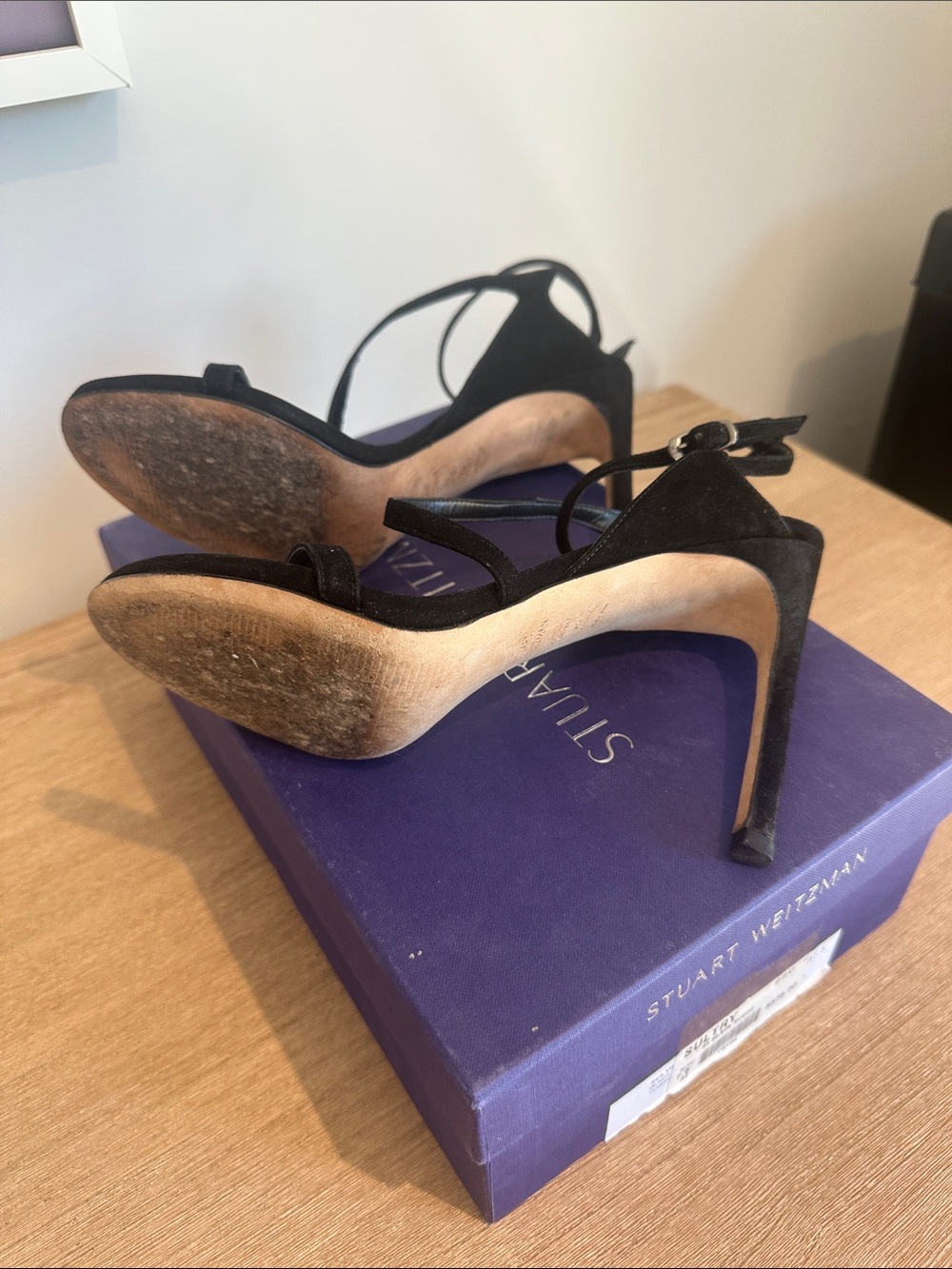 Stuart Weitzman Black Suede Multi-Strap Stiletto Sandals black suede 7.5 size - Picture 5 of 5